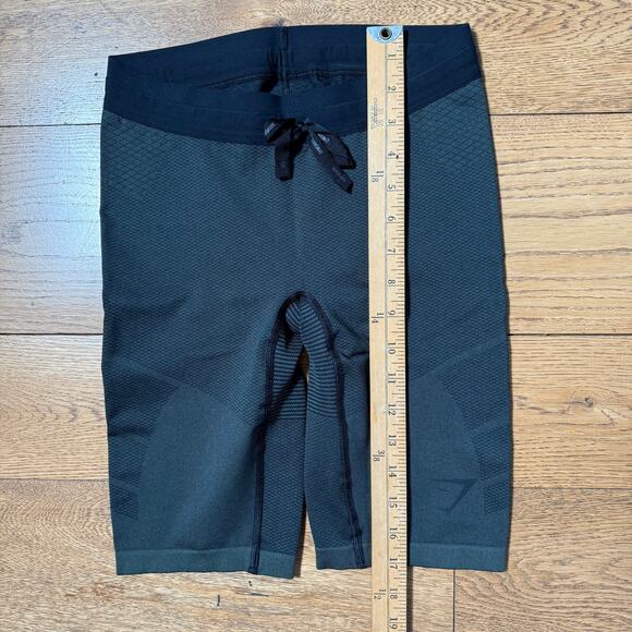 Gymshark Cycling Shorts SZ S Green Black Drawstring Stretch Compression - Picture 5 of 5